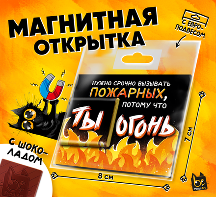 Магнитная открытка, ТЫ ОГОНЬ, молочный шоколад, 5 г., TM Prod.Art