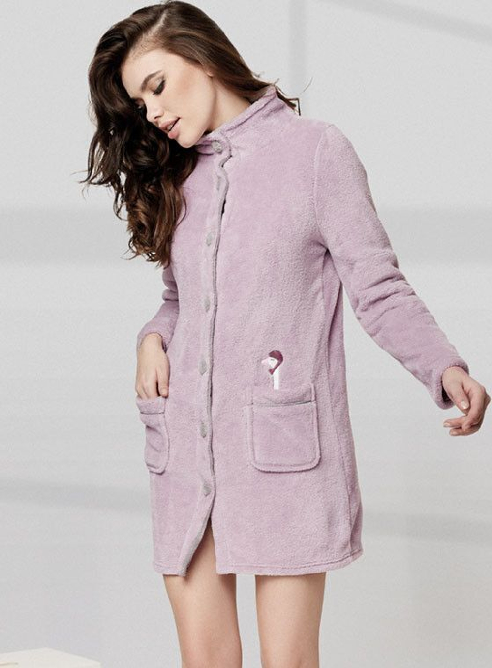 Теплый халат из флиса Goose (Размер: S) (Цвет: сиреневый)