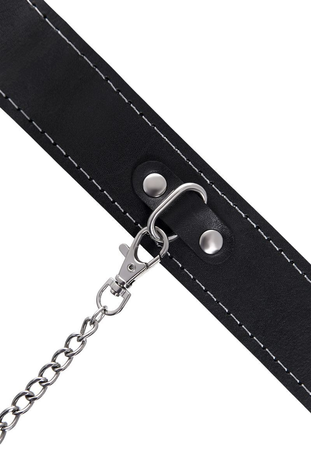 Черный кожаный ошейник-чокер с поводком (Цвет: черный)