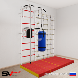 Шведская стенка Sv Sport 57060 (Турник стандарт/Брусья/Канат/Цепь/Мешок 22кг/Мат 2м/Канатный лаз)