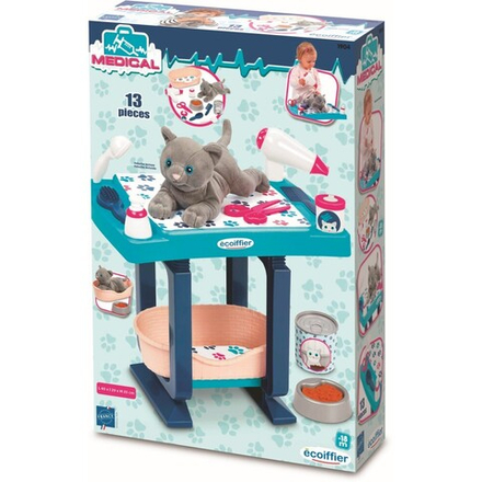 Ecoiffier Medical - Столик для ухода с плюшевой кошкой + 13 аксессуаров 1904 / артикул   1904  / GTIN 3280250019046