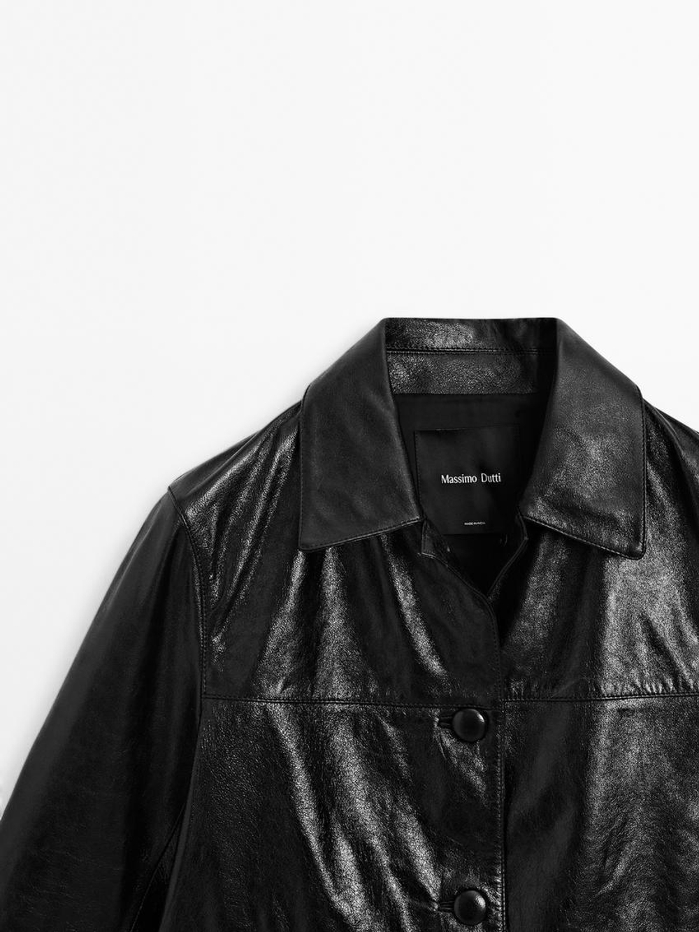 Massimo Dutti Укороченная куртка из кожи наппа, черный