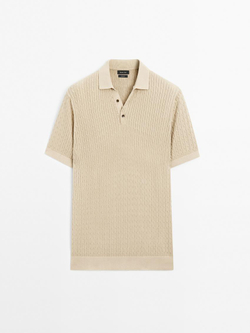 Massimo Dutti Трикотажная футболка с воротником поло, бежевый