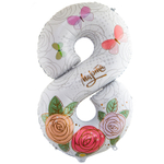 Шар Фольгированный Цифра 8 МАРТА Розы (Белый)