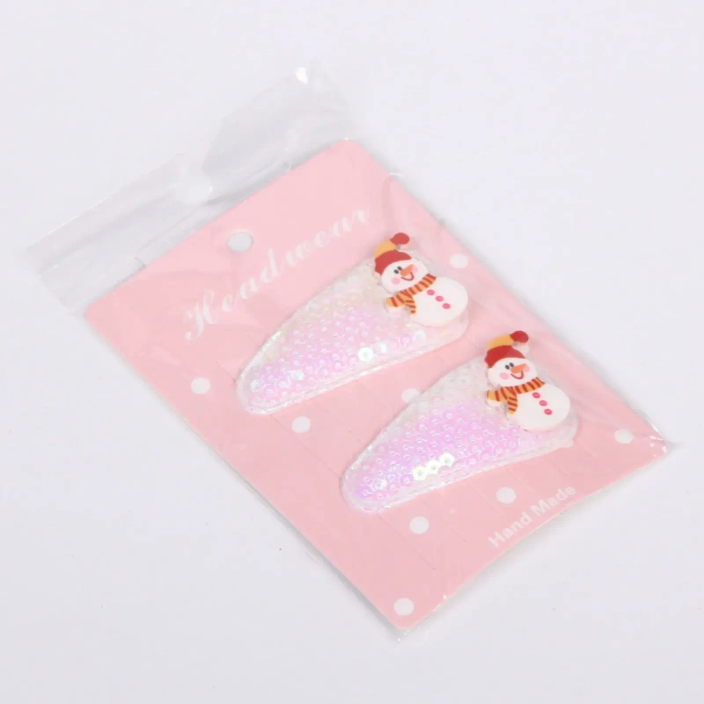 Зажимы для волос 2шт «Новогодние друзья- Снеговик», микс 2 цвета (красный, белый),5,4*2,5 см