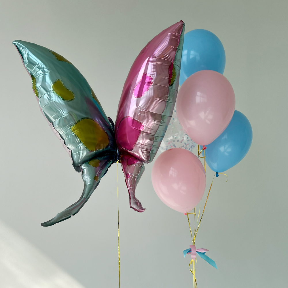 Фольгированный шар-фигура «Бабочка» голубо-розовая, 114 см