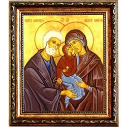 Праведные Иоаким и Анна с девой Марией. Икона на холсте.