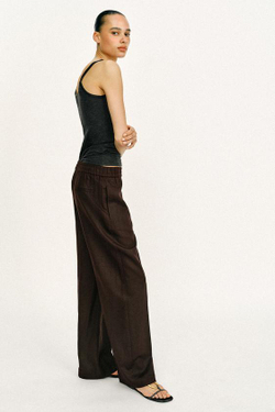 ZARA БРЮКИ ПРЯМОГО КРОЯ ИЗ СМЕСОВОГО ЛЬНА, ТЕМНО-КОРИЧНЕВЫЙ