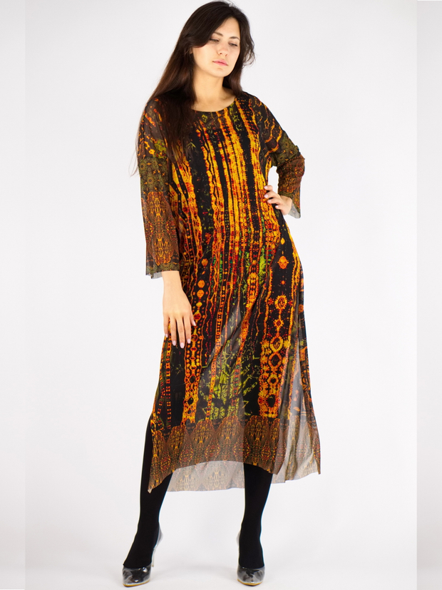 Платье-туника из сетки «Золотой лес», принт по мотивам живописи Густава Климта