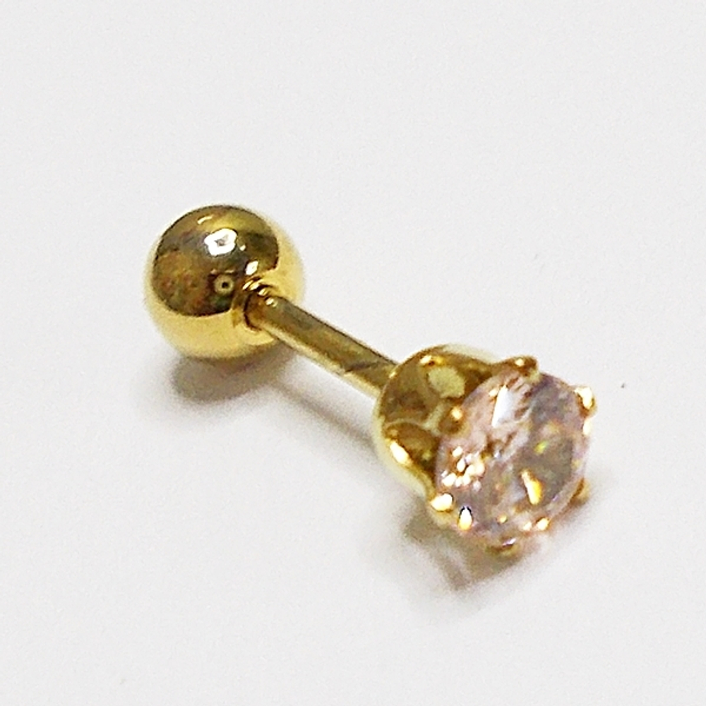 Микроштанга ( 6 мм) для пирсинга уха с бледно-розовым кристаллом. Медицинская сталь. Золотистая 1 шт.