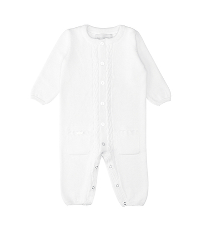 Подарочный набор на выписку из хлопка: плед, комбинезон с косами, шапочка и пинетки (Белый)