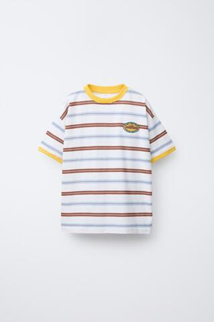 ZARA ФУТБОЛКА В ПОЛОСКУ С ВЫШИВКОЙ, РАЗНОЦВЕТНЫЙ