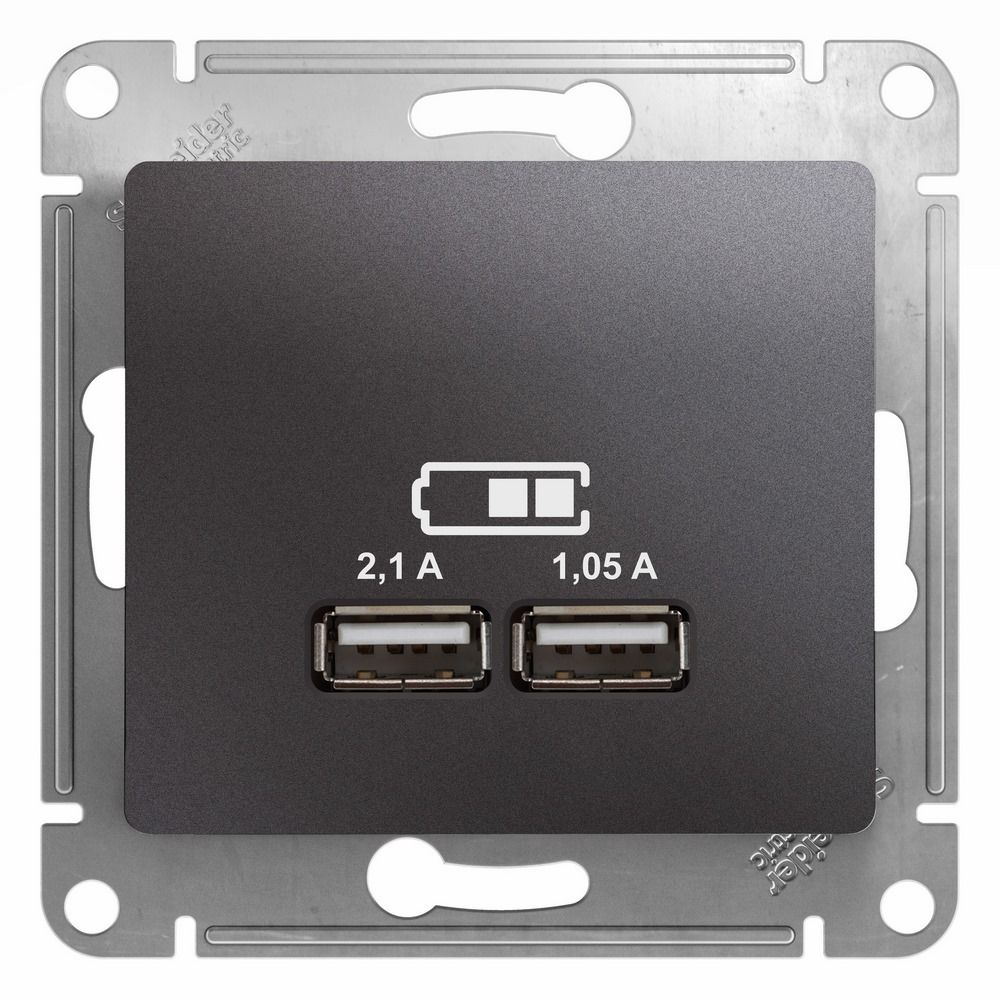 USB Розетка A+A, 5В/2,1 А, 2х5В/1,05 А, механизм, Графит GLOSSA SE
