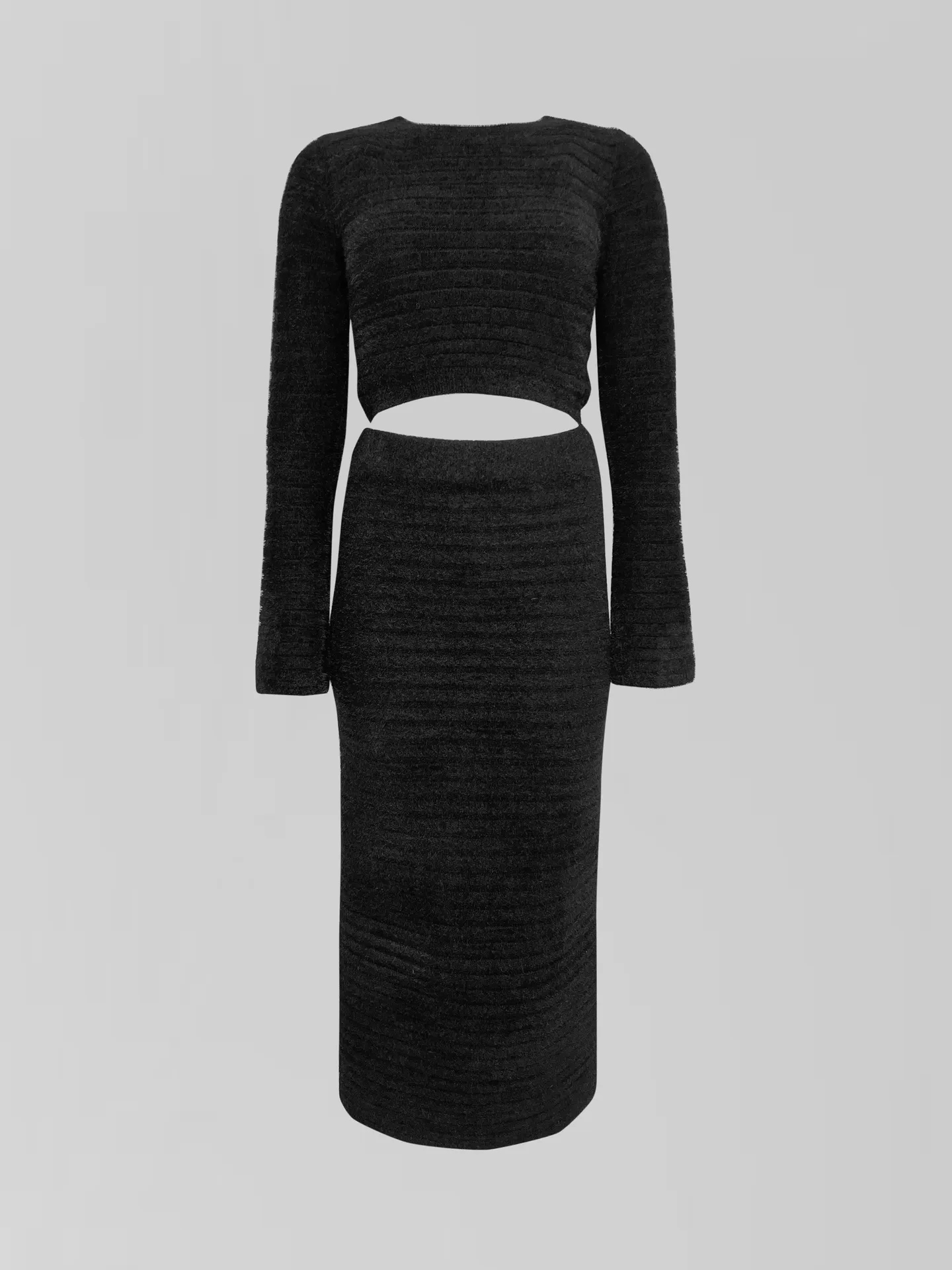 Костюм трикотажный 888 90222 однотонный из укороченного свитера и прямой юбки