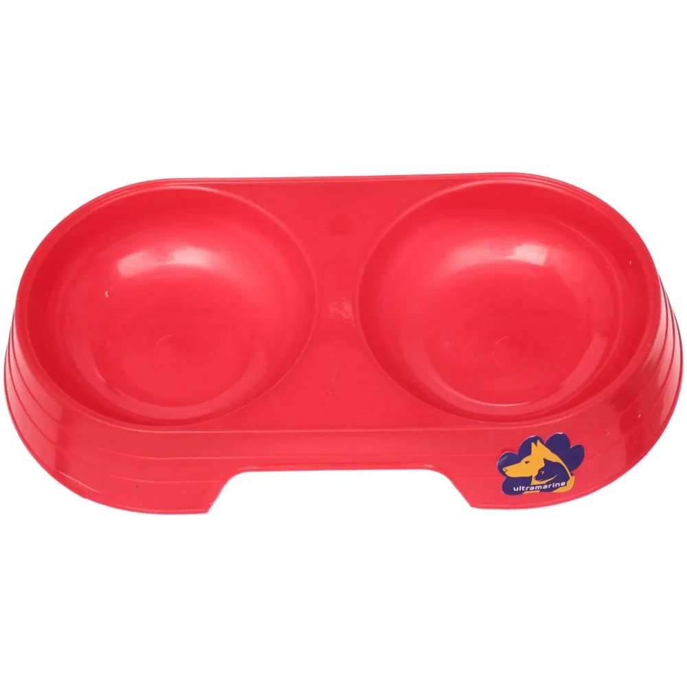 Миска пластиковая двойная «Мр. Марли», цвет красный, 23*12*4см