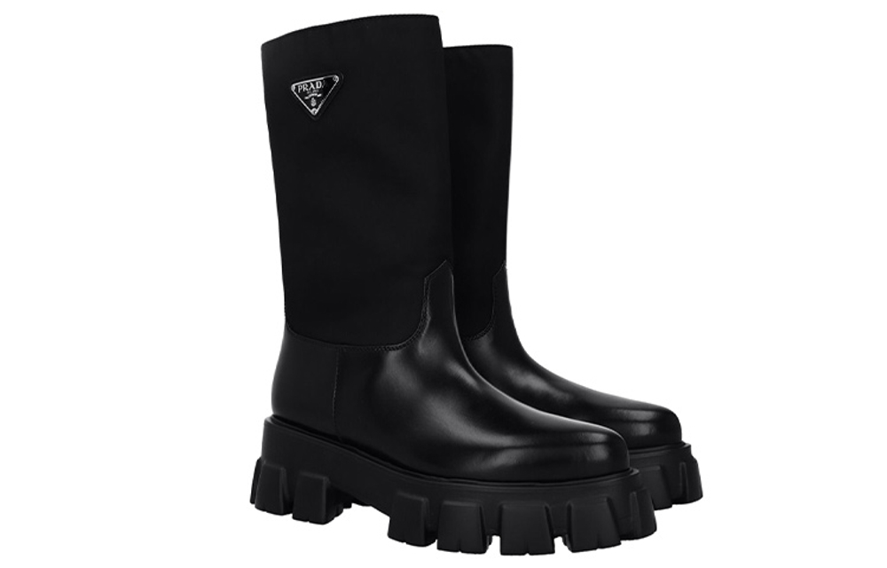 PRADA Monolith Leather Ankle Boots Women"s Black