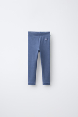 ZARA ЛЕГИНСЫ В РУБЧИК С НАШИВКОЙ, ВЫЦВЕТШИЙ СИНИЙ