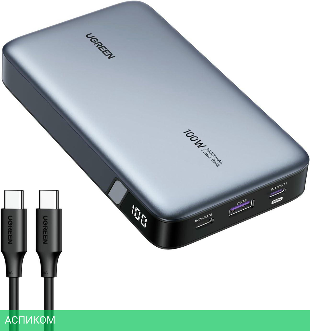 Портативное зарядное устройство Ugreen PB720 Grey (25188)