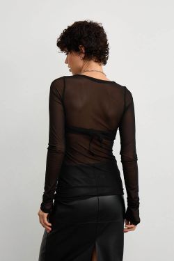 Лонгслив из сетки с втачным рукавом черного цвета