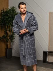 Мужской махровый халат Kevin с капюшоном серый POLENS
