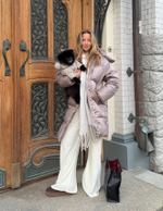 MIDI пуховик с объемным капюшоном, Beige Pink🐨🐨🐨