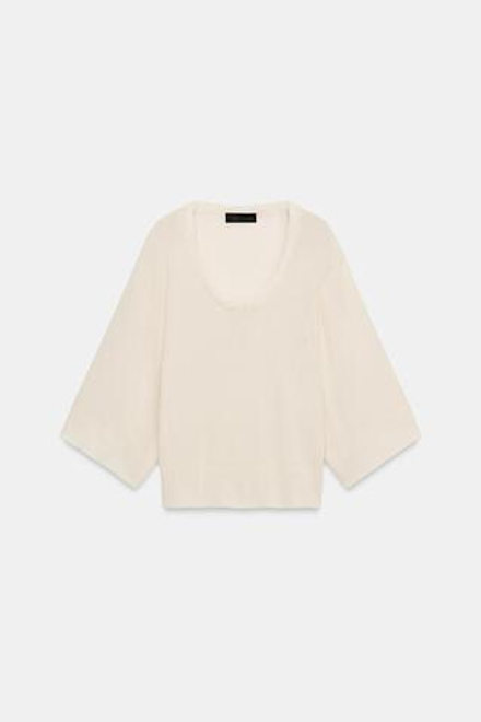 ZARA ТРИКОТАЖНЫЙ ТОП С ПРИСБОРЕННЫМ ВЫРЕЗОМ, ЭКРЮ