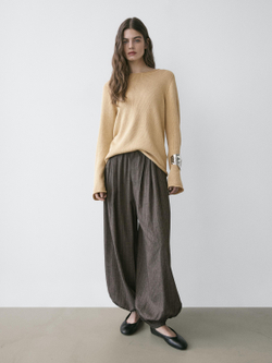 Massimo Dutti Полосатые струящиеся брюки-баллоны, средне-серый