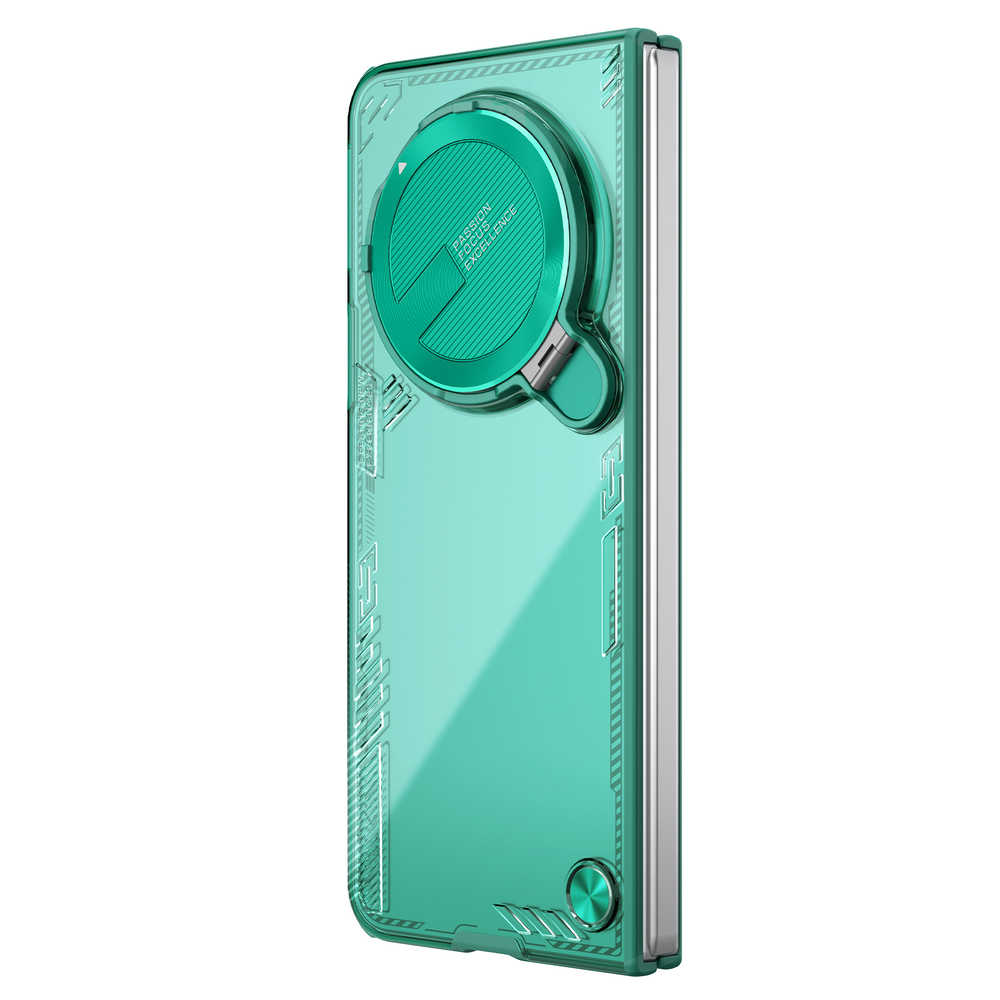 Чехол прозрачный зеленого цвета от Nillkin с металлической откидной крышкой на OPPO Find N5, серия Iceblade Fold Case
