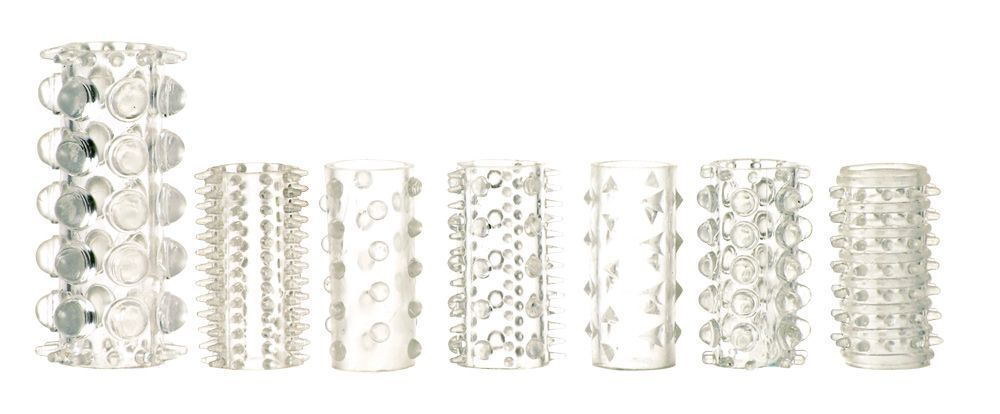 Набор из 7 прозрачных насадок Sensual Seven Textured Sleeves (Цвет: прозрачный)