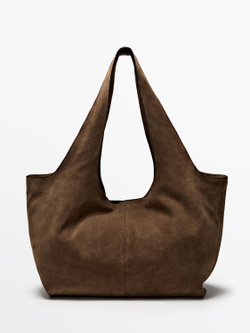 Massimo Dutti Сумка-тоут из натуральной кожи, экрю
