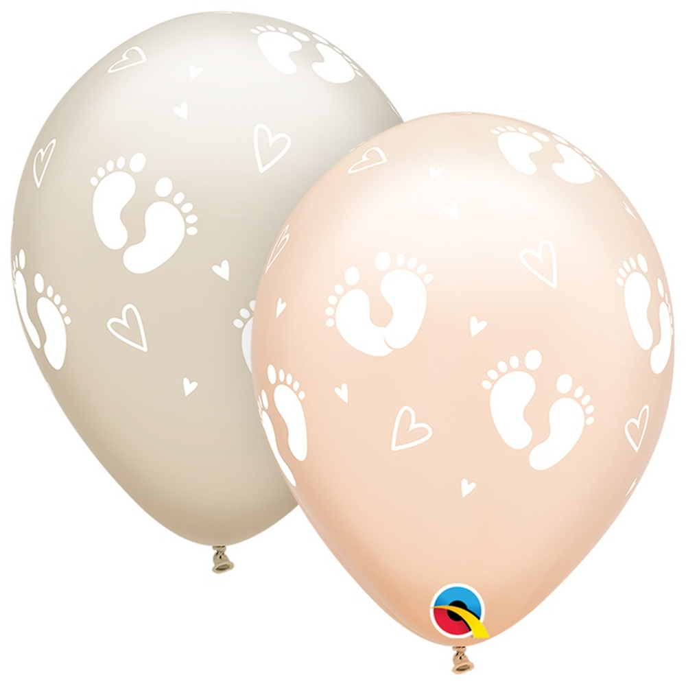 Шар латексный 28см Пяточки детские (Бежевый)