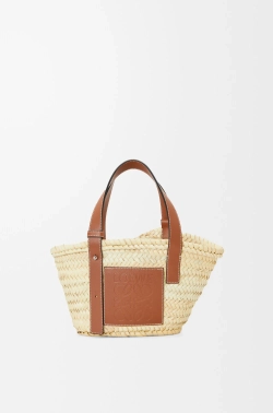 Loewe Небольшая классическая корзина из пальмовых листьев и телячьей кожи, натуральный/коричневый