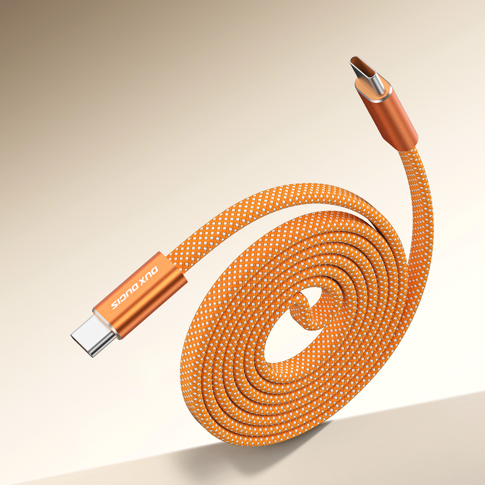 Магнитный плетеный кабель оранжевый для быстрой зарядки 60W, длина 100см (1м) с разъемом Type C на Type C, серия AUTO Series Aluminum от Dux Ducis