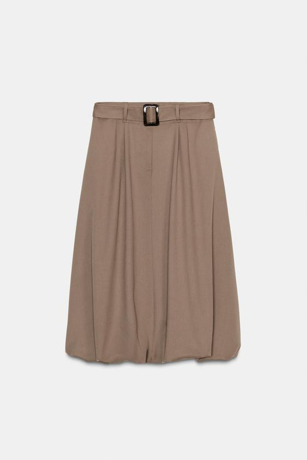 ZARA ЮБКА-БАЛЛОН МИДИ С ПОЯСОМ, РЫЖЕВАТО-КОРИЧНЕВЫЙ