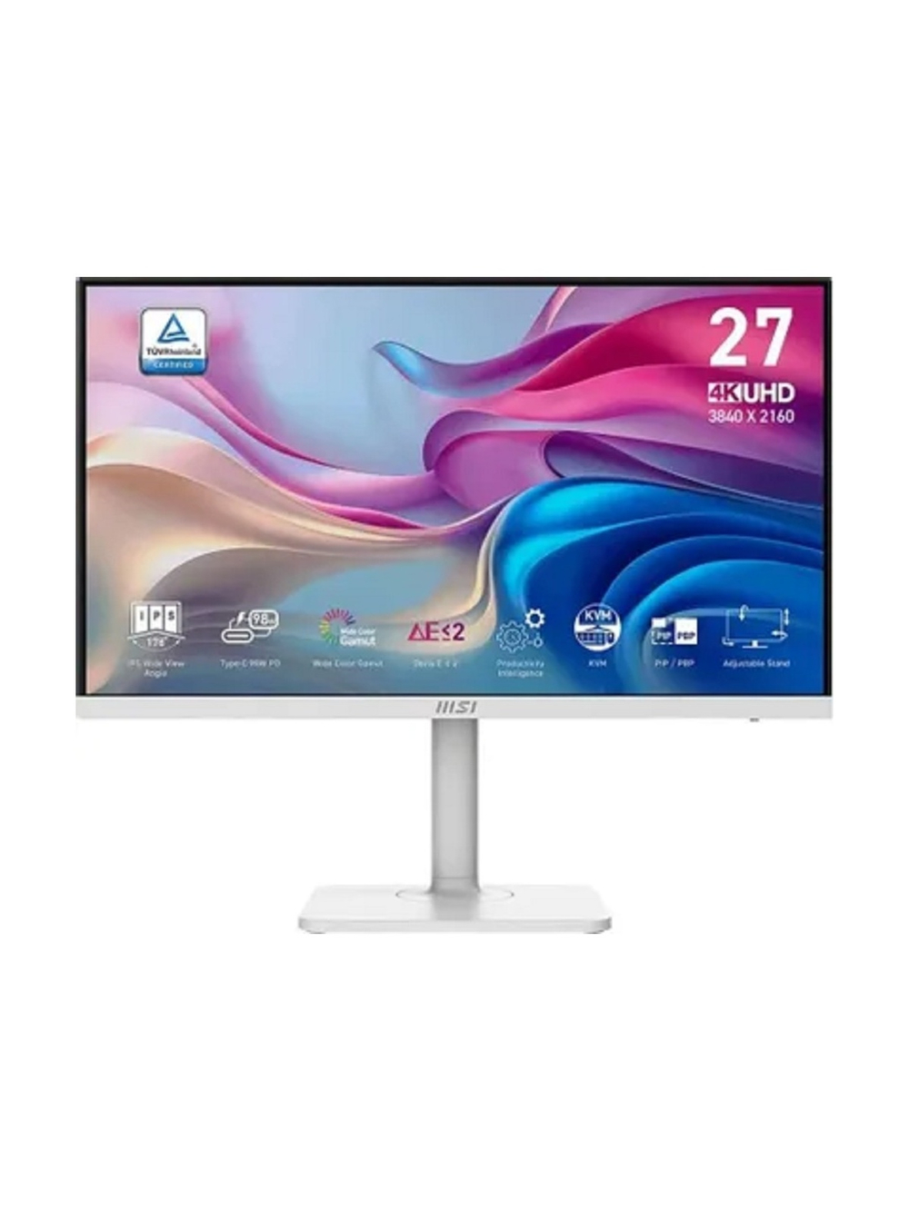 MSI Modern 27" MD272UPHW белый {IPS 3840x2160 60Hz 4ms HDR400 1000:1 400cd 178/178 2xHDMI DisplayPort 3xUSB USB-C(98W) 2x3W HAS Pivot}