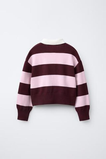 ZARA ТРИКОТАЖНЫЙ СВИТЕР С ВОРОТНИКОМ ПОЛО, РОЗОВЫЙ