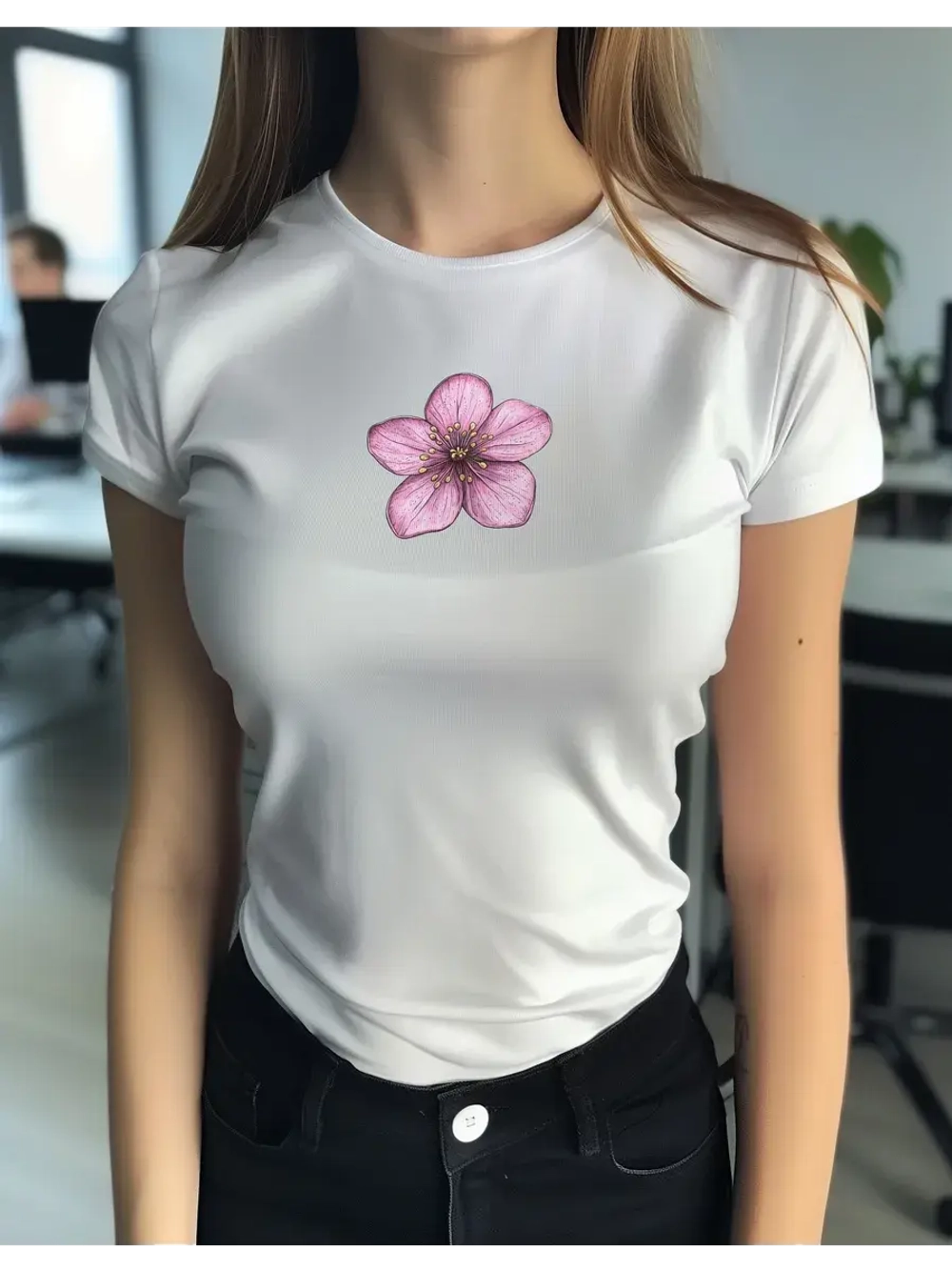 Футболка больших размеров с принтом сакура