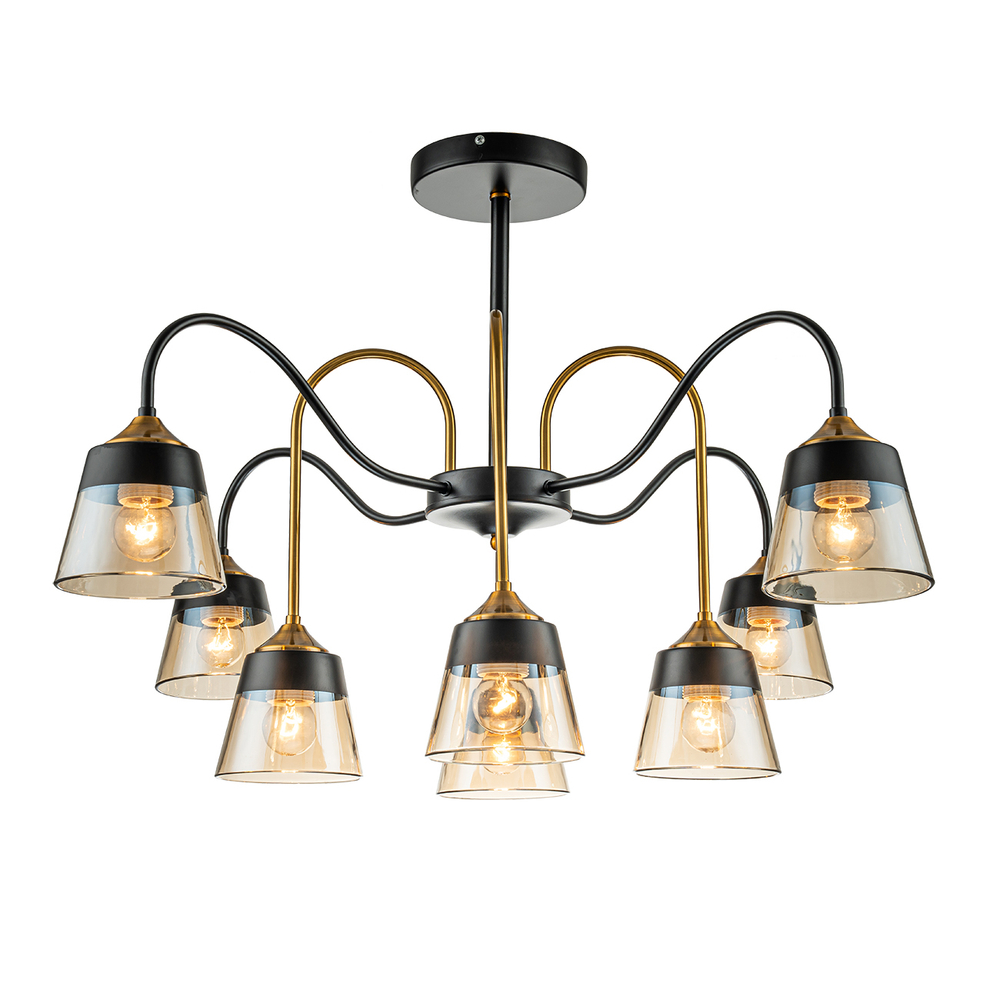 Светильник на штанге 8x40Вт, E27, металл/стекло, черный/бронза