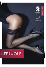 Чулки Le Frivole в мелкую сетку с кружевной резинкой на силиконе черные S/M