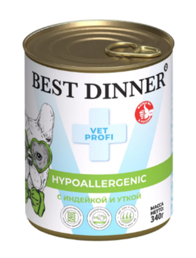 Best Dinner ВетПрофи Конс д/собак Hypoallergenic индейка,утка 340г