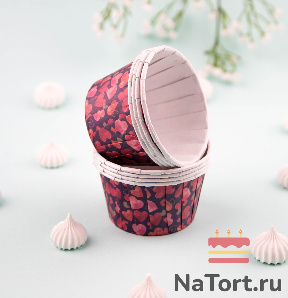 Формы бумажные с ламинацией «Маффин» 50х40 мм (День влюбленных) 100 шт