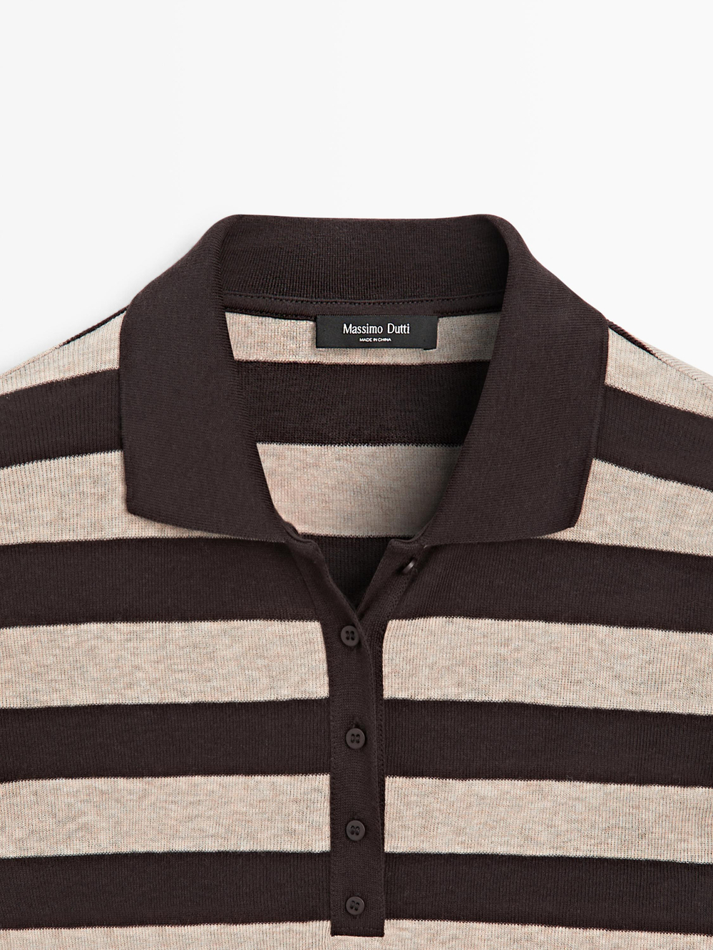 Massimo Dutti Трикотажный свитер из смесового хлопка с воротником-поло, коричневый