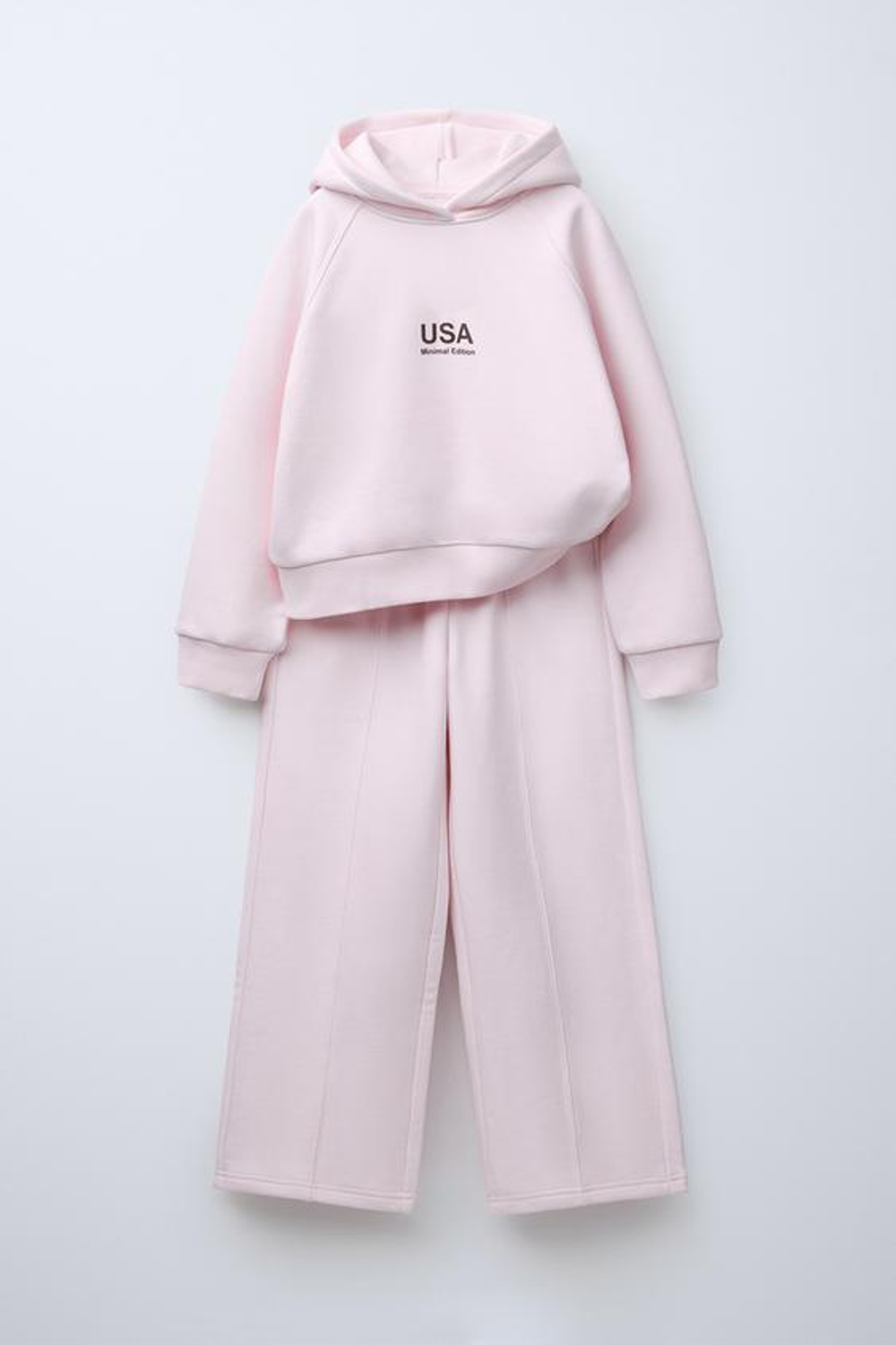 ZARA КОМПЛЕКТ ИЗ ХУДИ И БРЮК WIDE LEG, ЦВЕТ РОЗОВОГО ДЕРЕВА