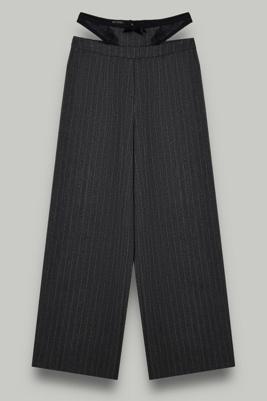 Брюки прямые с отделкой из кружева, серый