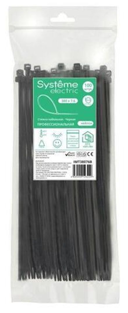 Стяжка кабельная 380х7.6 черн. (уп.100шт) SE IMT38076B