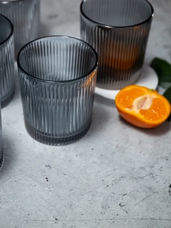 Набор ребристых бокалов для виски, 350 мл. 6 шт. черные