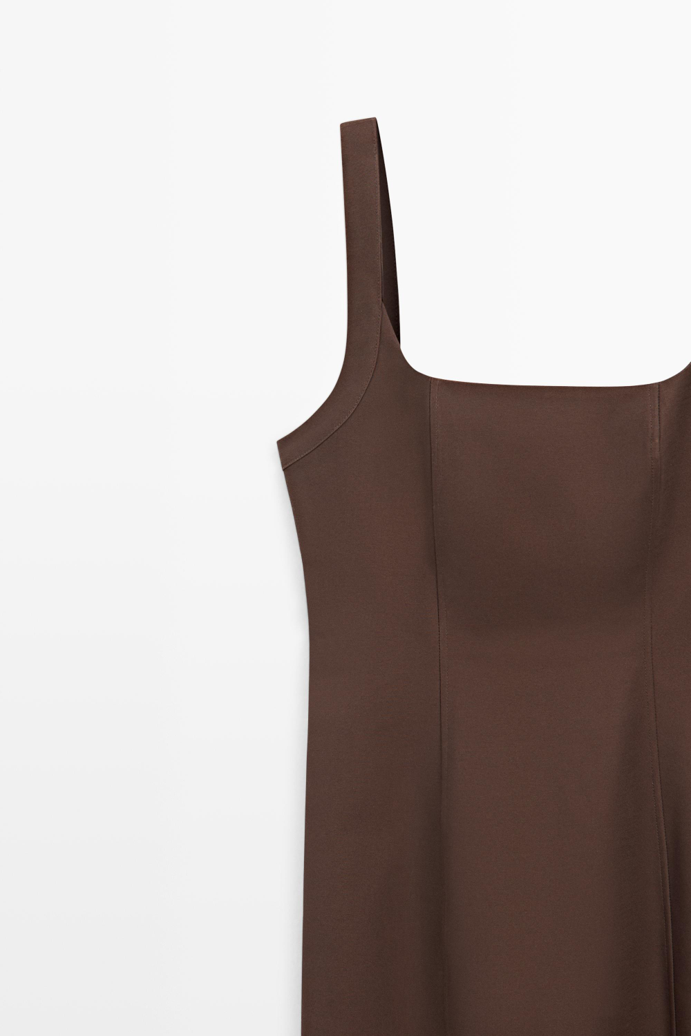 Massimo Dutti Платье миди из смесового хлопка на бретелях, коричневый