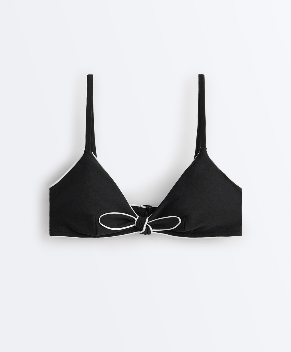 OYSHO Топ-бикини с треугольными чашечками и бантом, черный