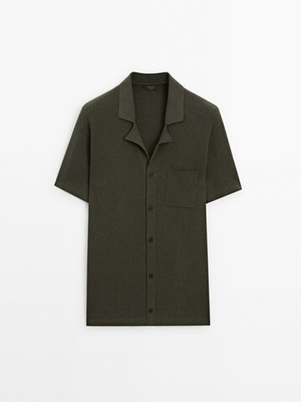 Massimo Dutti Вязаный кардиган с короткими рукавами и пуговицами, хаки