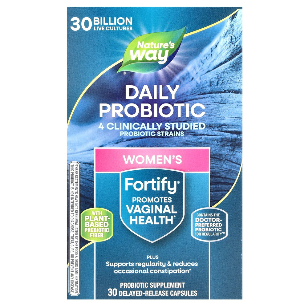 Nature's Way, Fortify, пробиотик с пребиотиками для женщин, ежедневная забота, 30 млрд, 30 капсул с отсроченным высвобождением